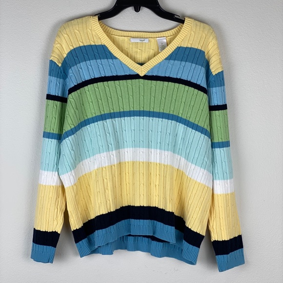 Liz golf Plus Size 2X Knit V-Neck Sweater Striped Cotton NWOT - Picture 4 of 12